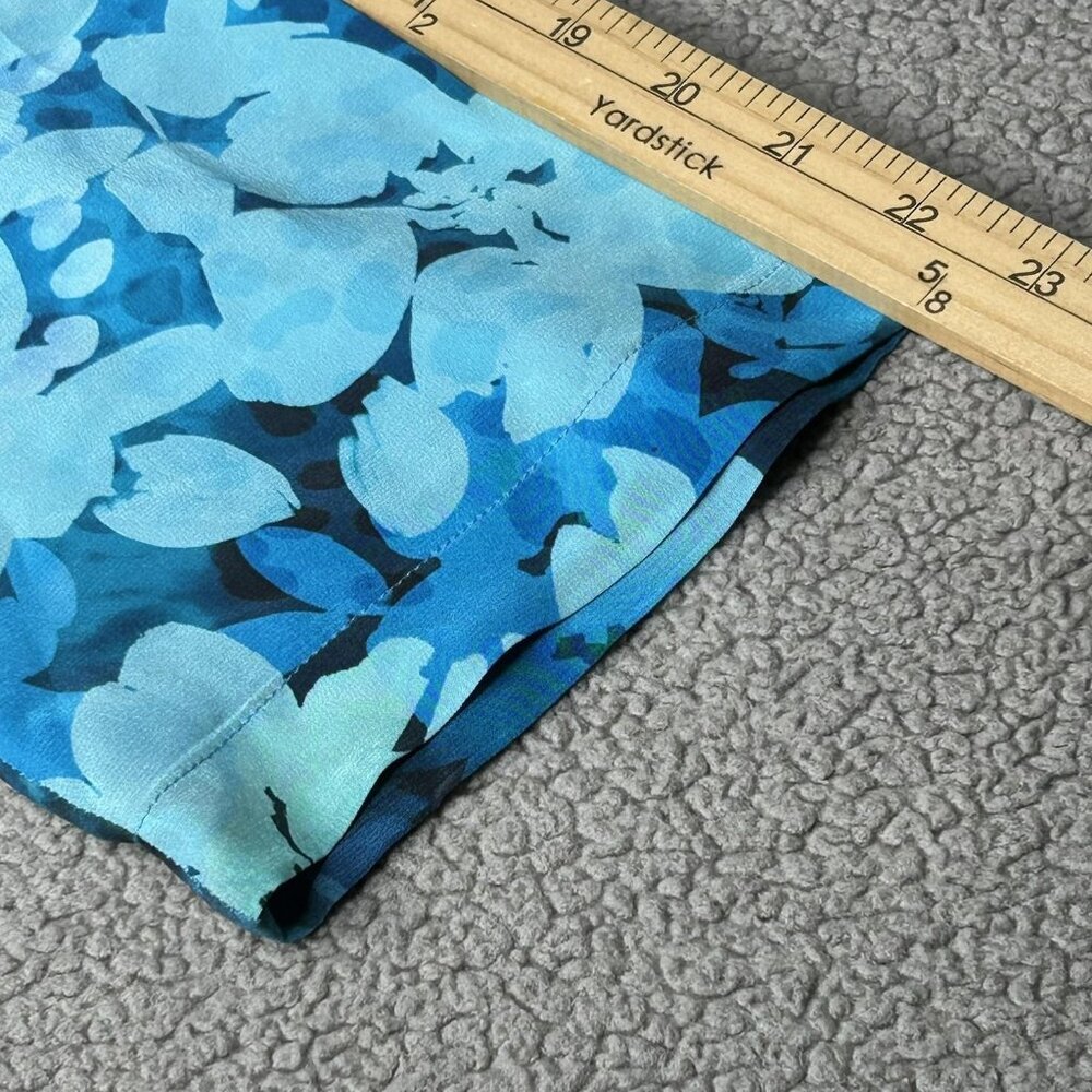 Soft Surroundings Shirt Womens Medium Blue Silk Floral Button Front Tunic Top - Picture 10 of 12